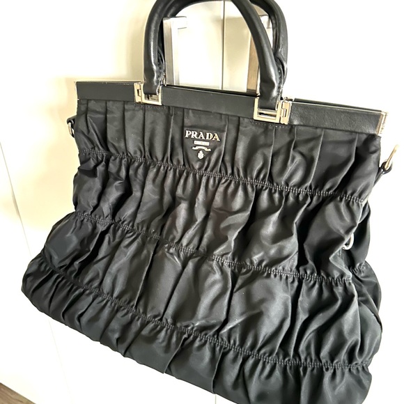 Prada Black Ruched Tote Bag